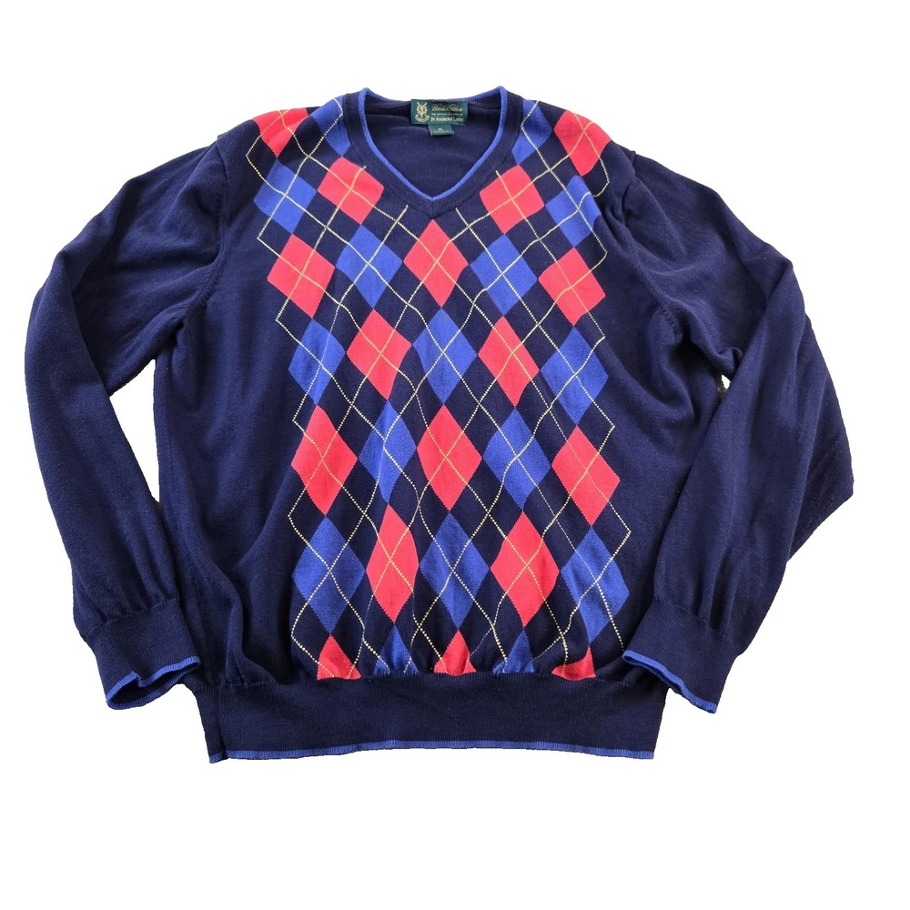 VTG Brooks Brothers Men's Long Sleeve V-neck Sweater Argyle Supima Cotton XL